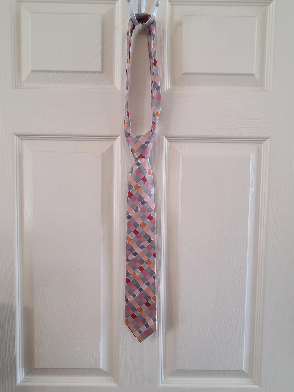 Calvin Klein Pink Gray Orange Geometric Plaid Tie Nwt